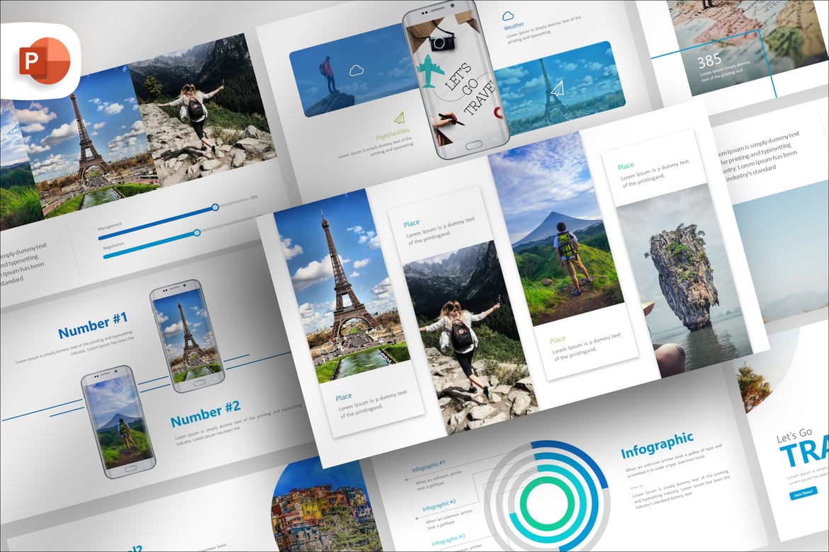 Template PowerPoint Presentasi Perjalanan Biru yang Menakjubkan