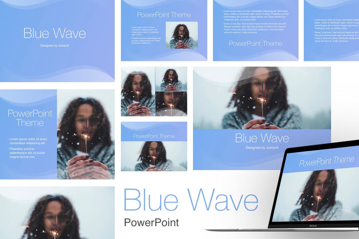 Template PowerPoint Gelombang Biru yang Profesional dan Menarik