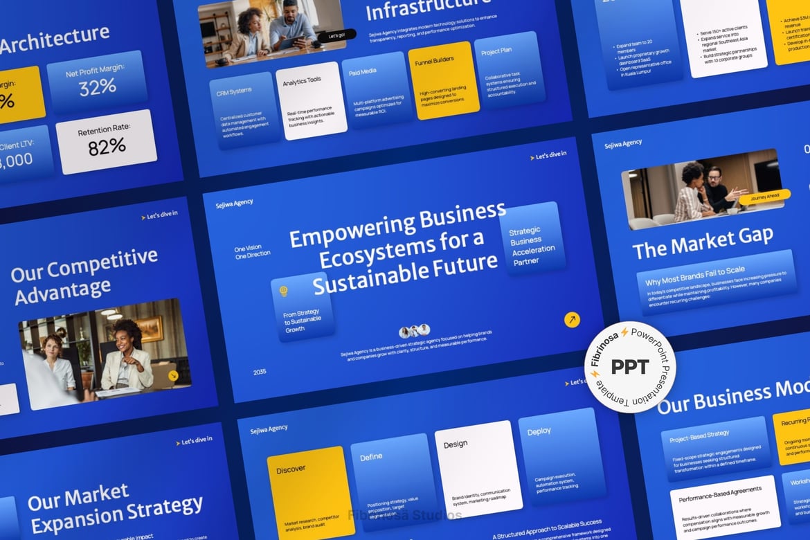Template Presentasi PowerPoint Bisnis Modern Biru Kuning untuk Rencana Strategis dan Pertumbuhan