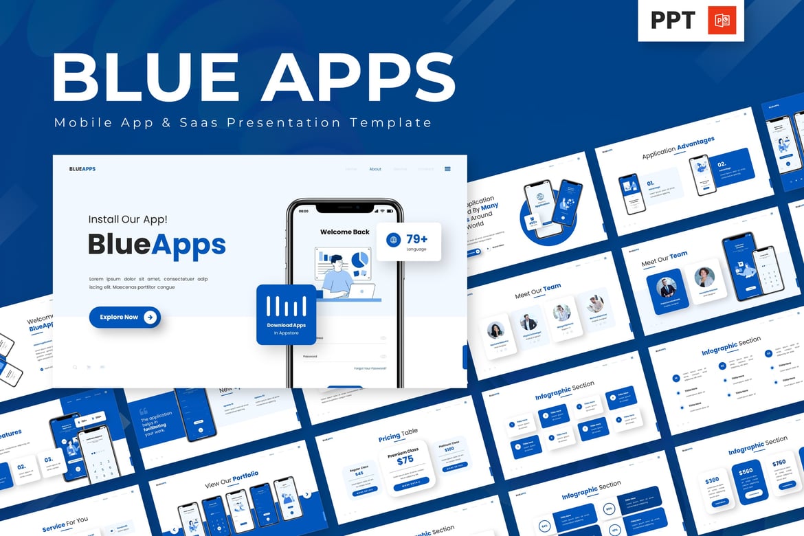 Template Presentasi PowerPoint BlueApps - Solusi Kreatif untuk Aplikasi Mobile & SaaS
