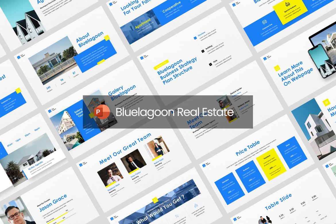 Template PowerPoint Agensi Real Estate Bluelagoon yang Elegan dan Minimalis