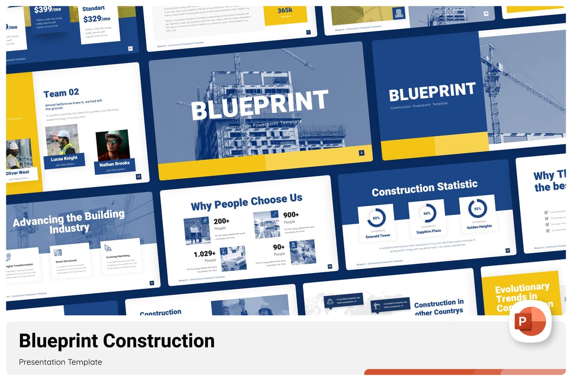 Template Presentasi Blueprint Construction - PowerPoint yang Menarik