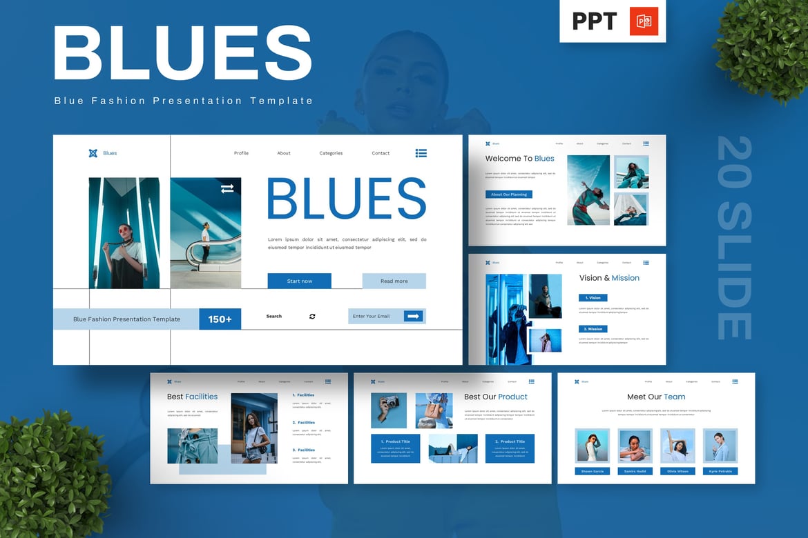 Template Presentasi Fashion Biru - Powerpoint Elegan dan Modern