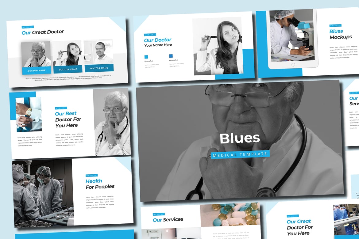 Template PowerPoint Blues: Presentasi Profesional dengan Desain Minimalis