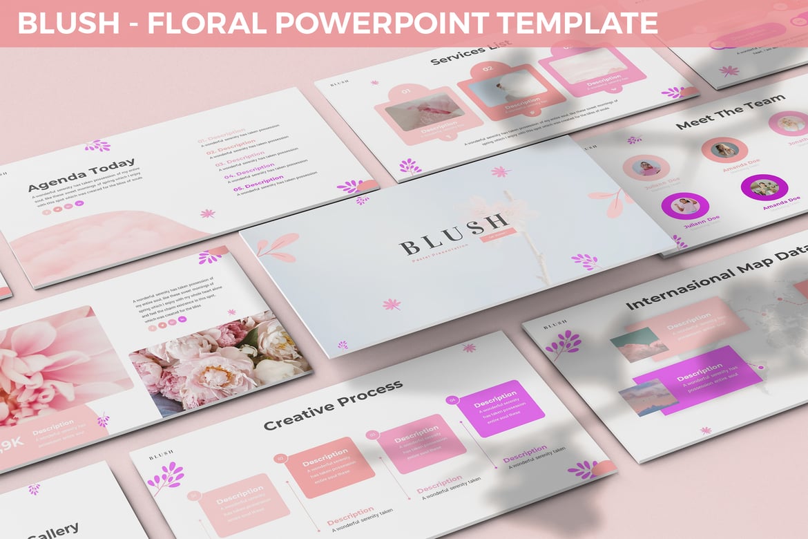 Template Powerpoint Blush - Desain Floral yang Menawan