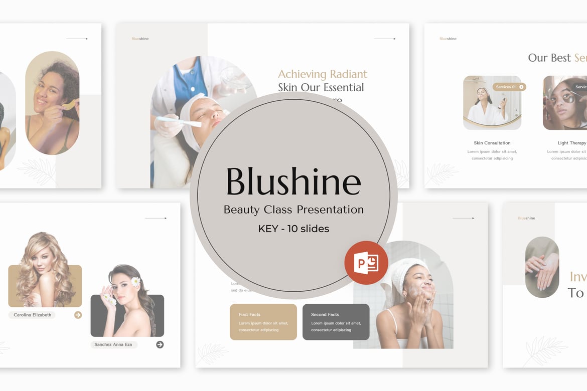 Template PowerPoint Kelas Kecantikan Blushine - Tampilkan Pesona Anda