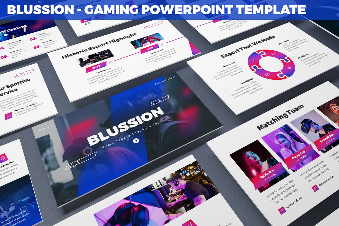 Template Powerpoint Gaming Blussion - Kreatif dan Modern