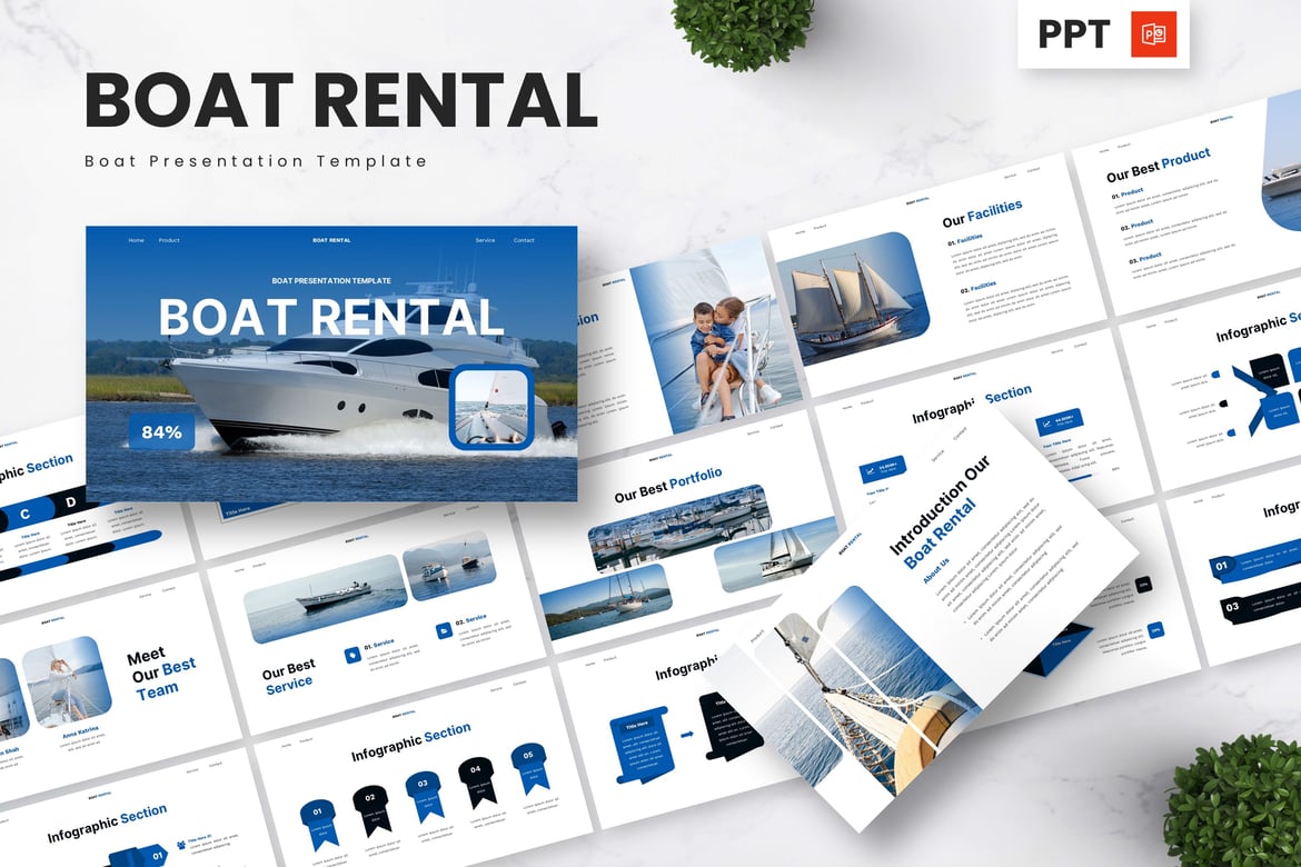 Template Presentasi PowerPoint Sewa Kapal yang Menarik dan Profesional