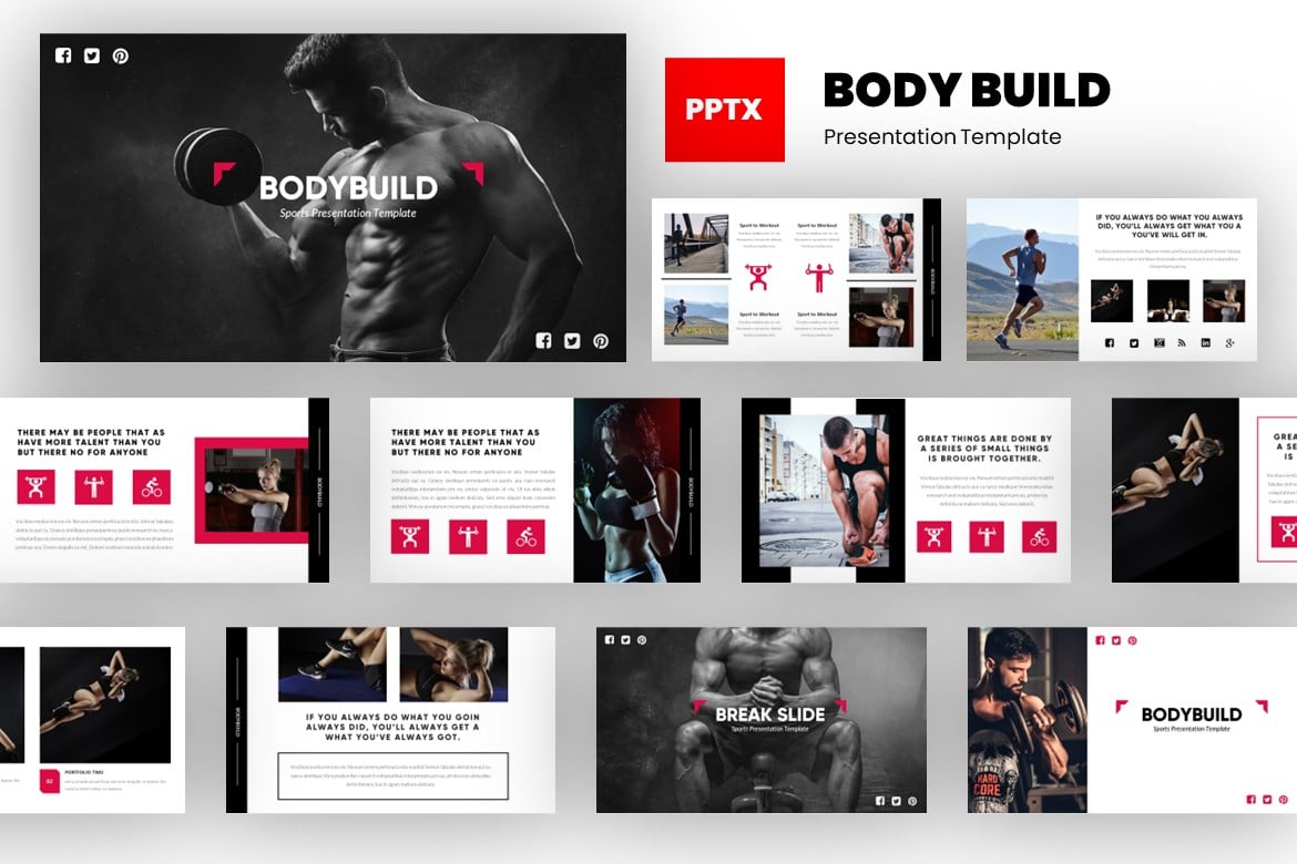 Template Powerpoint Bodybuild - Desain Modern untuk Gym & Fitness