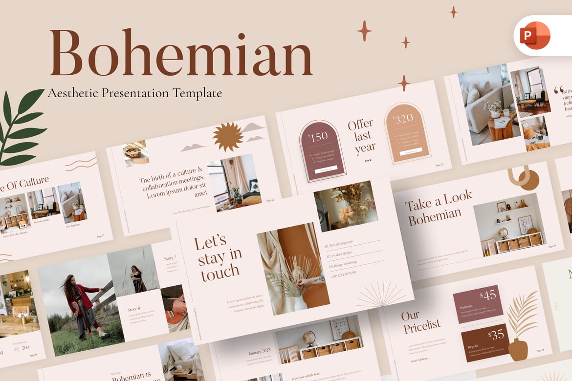 Template Presentasi PowerPoint Aesthetic Bohemian yang Menarik