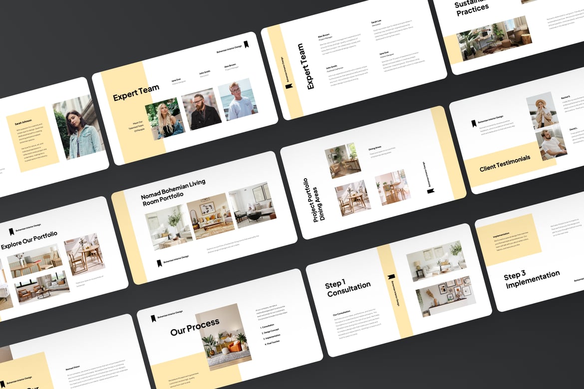 Template Presentasi PowerPoint Desain Interior Bohemian yang Memikat