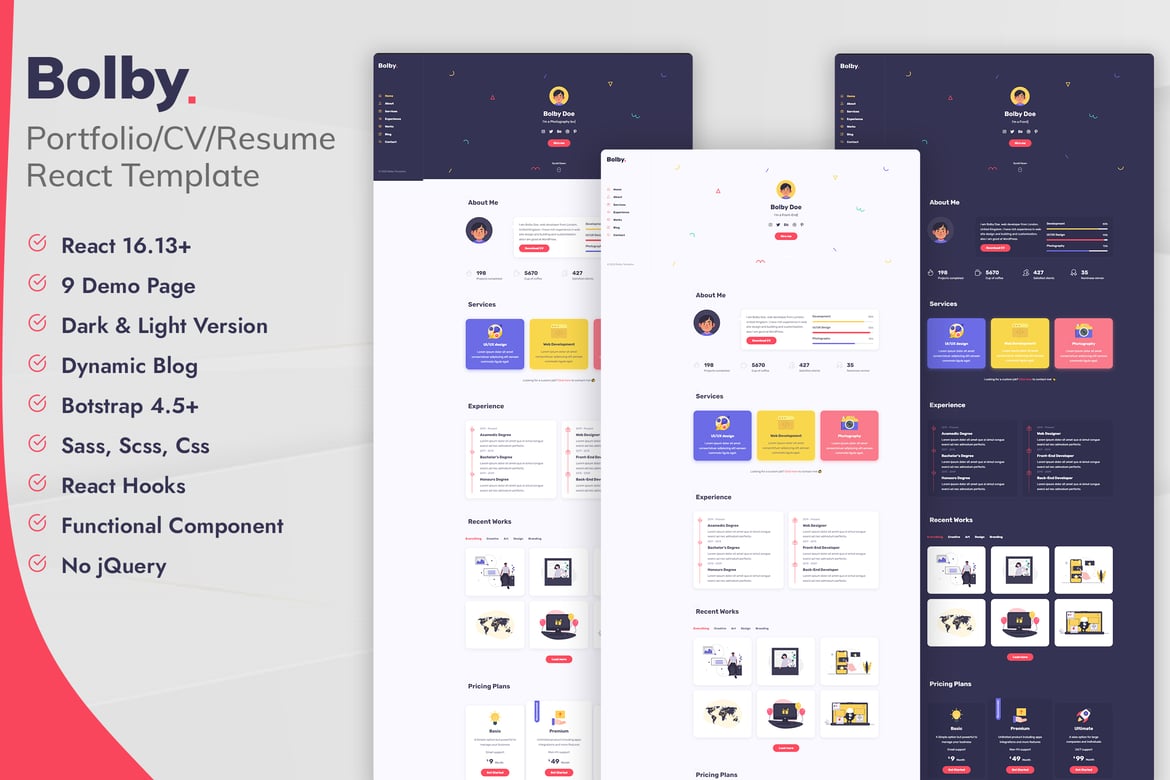 Bolby - Template Website Portofolio Pribadi Berbasis React dan Bootstrap 4