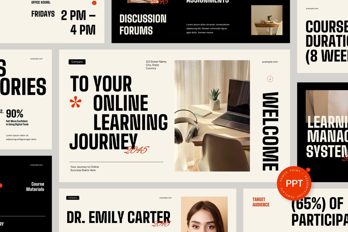 Template PowerPoint Pendidikan Bold Minimalis untuk Kursus Online