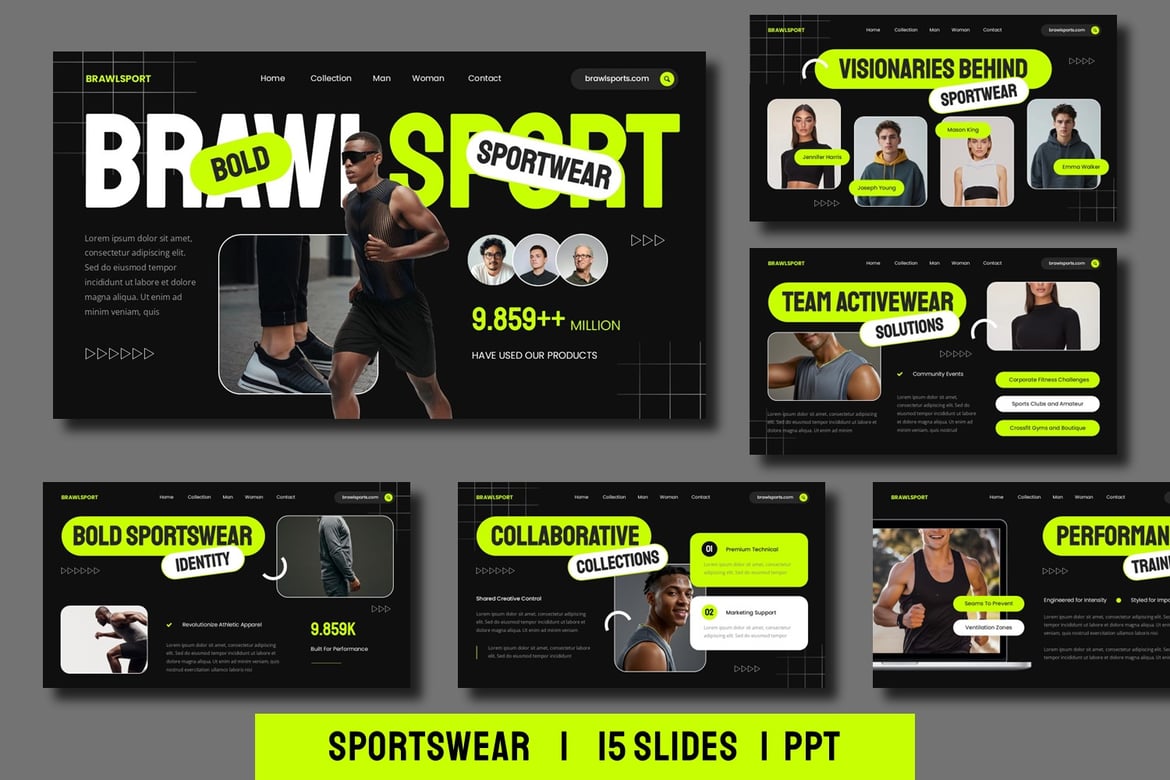 Template Presentasi PowerPoint Bold Sportswear yang Menarik
