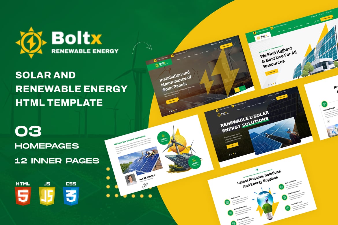 Boltx - Template Website Energi Surya dan Terbarukan yang Modern