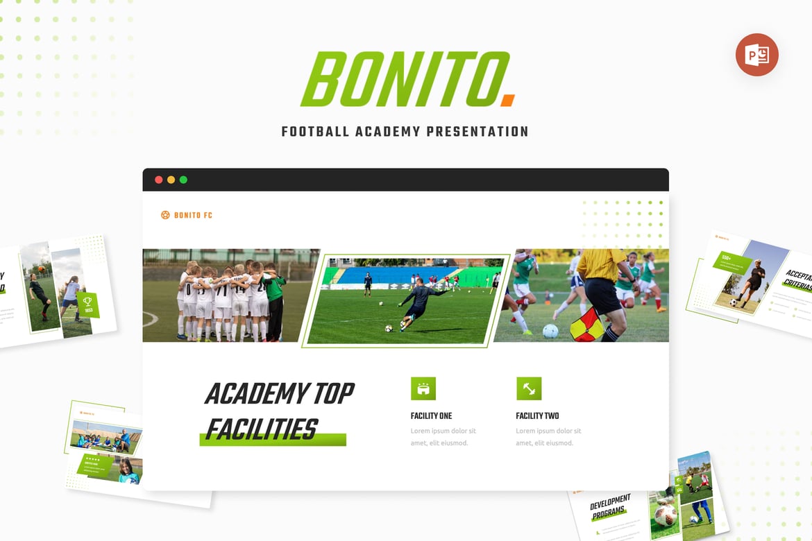 Template Presentasi Powerpoint Akademi Sepak Bola Bonito yang Menarik
