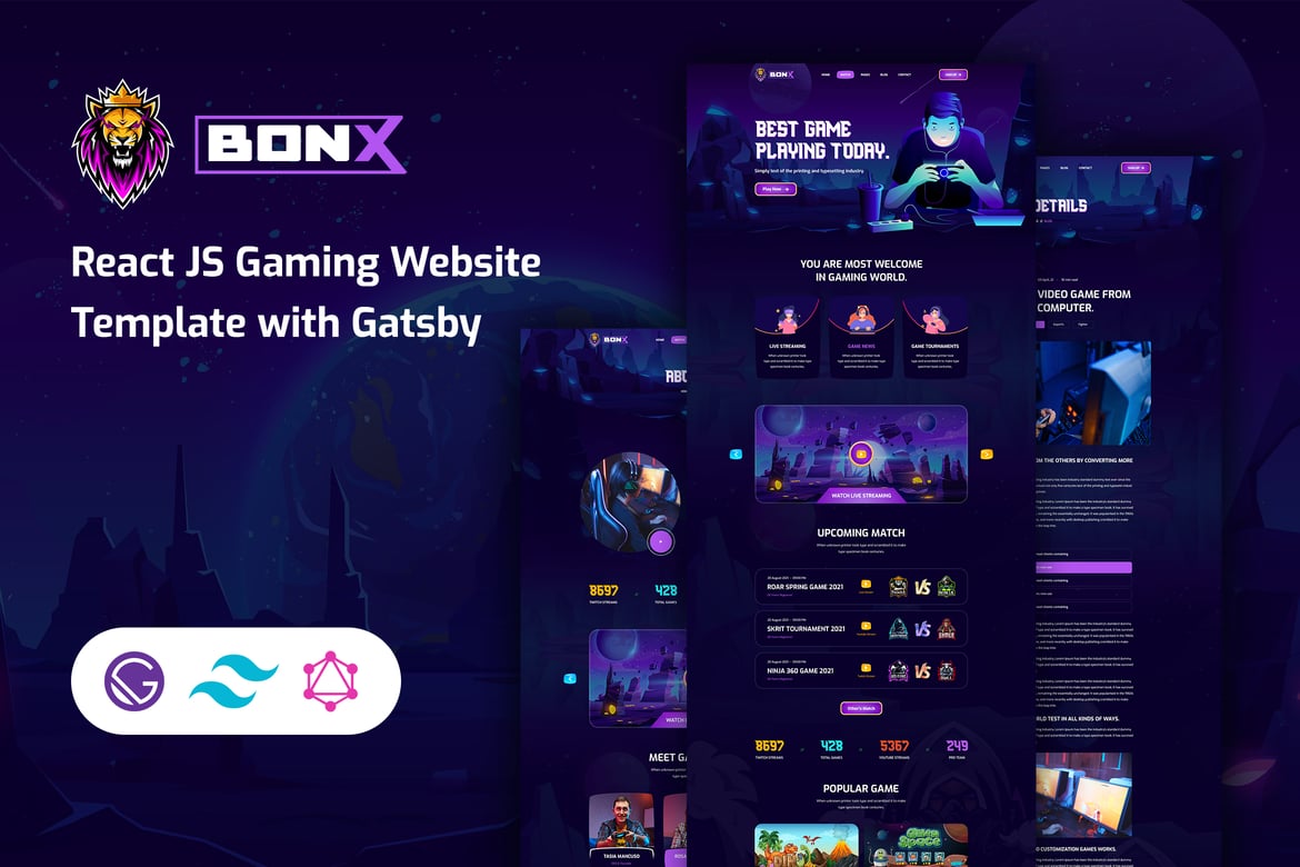 Bonx - Template Website Gaming React JS dengan Gatsby yang Menarik
