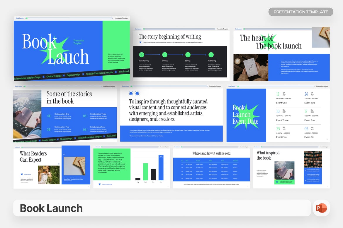 Template PowerPoint Peluncuran Buku yang Modern dan Kreatif