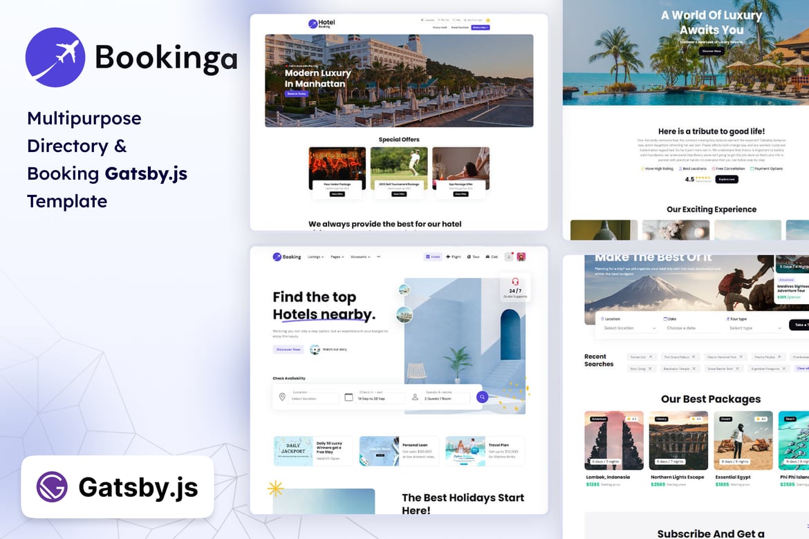 Bookinga - Template Website Booking & Direktori Gatsby.JS