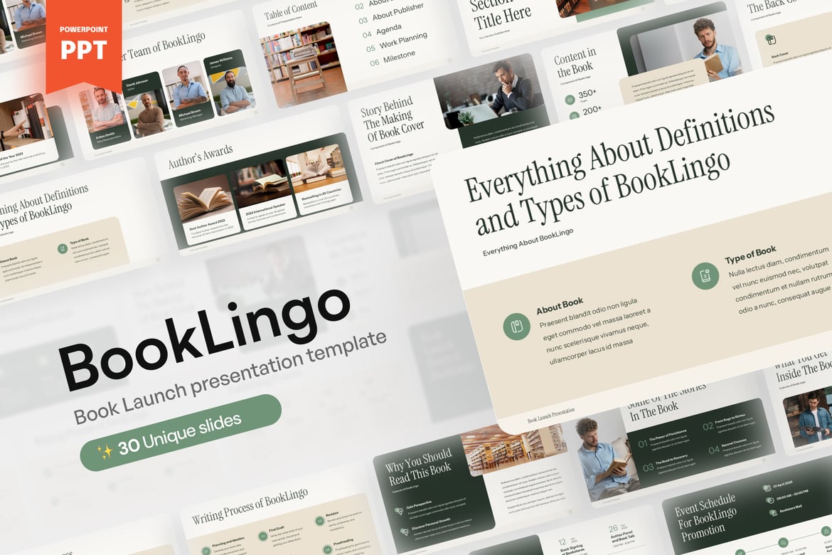 Template Presentasi PowerPoint BookLingo untuk Peluncuran Buku yang Menarik