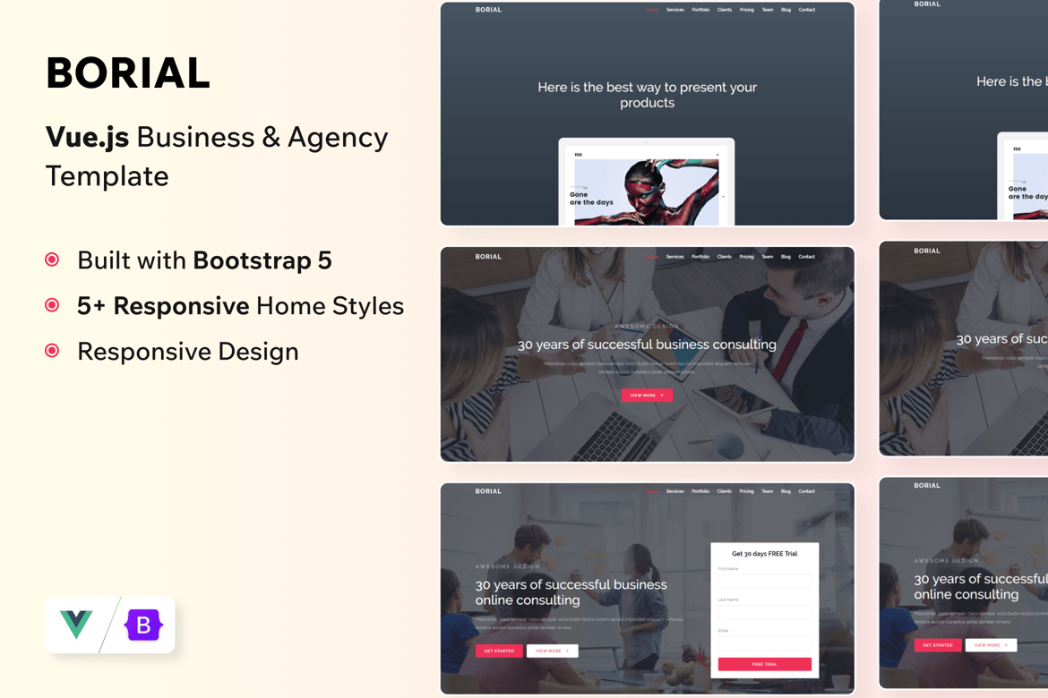 Borial - Template Website Bisnis & Agensi Modern dengan Vue.js