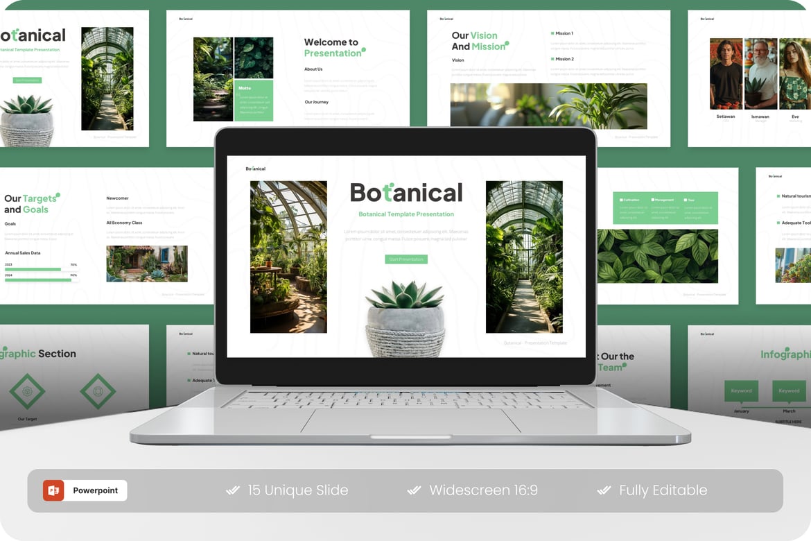 Template Presentasi PowerPoint Bergaya Botanikal