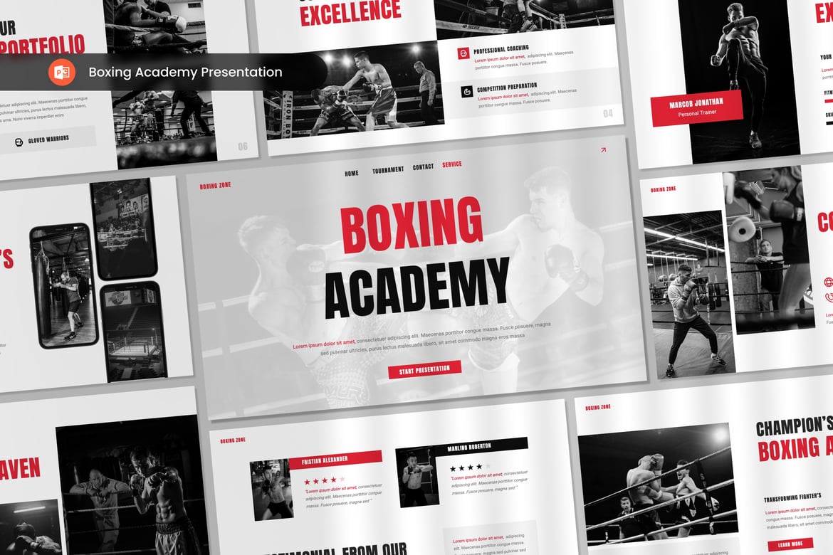 Template PowerPoint Akademi Tinju yang Profesional