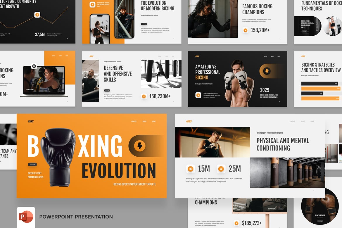 Template Presentasi PowerPoint Olahraga Tinju yang Dinamis