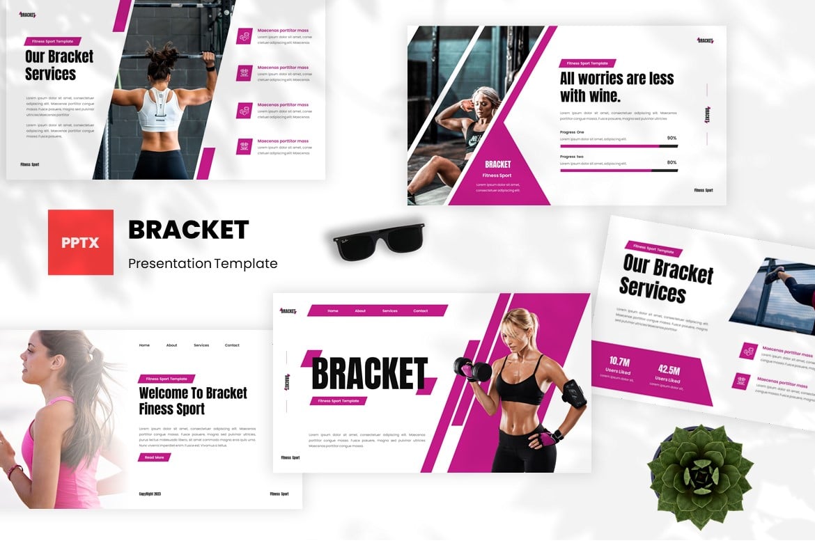 Template Presentasi PowerPoint Bracket - Desain Fitness Modern dan Kreatif