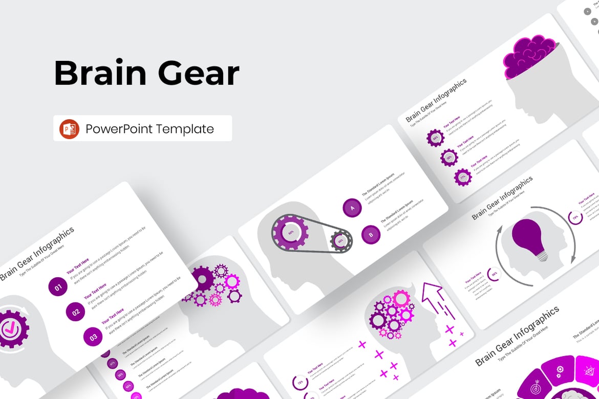 Template Presentasi PowerPoint Brain Gear yang Menakjubkan