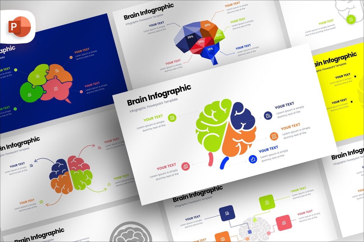 Template Presentasi PowerPoint Infografis Otak yang Menarik