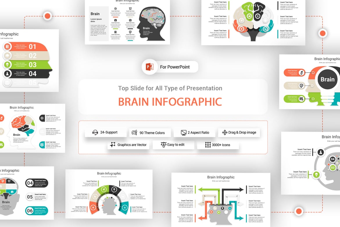 Template Presentasi PowerPoint Infografis Otak yang Menarik
