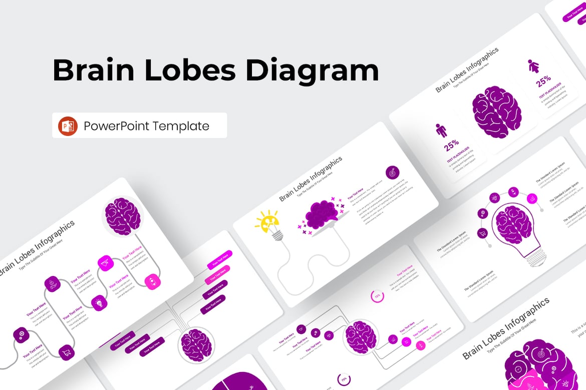 Template PowerPoint Diagram Lobus Otak yang Menarik
