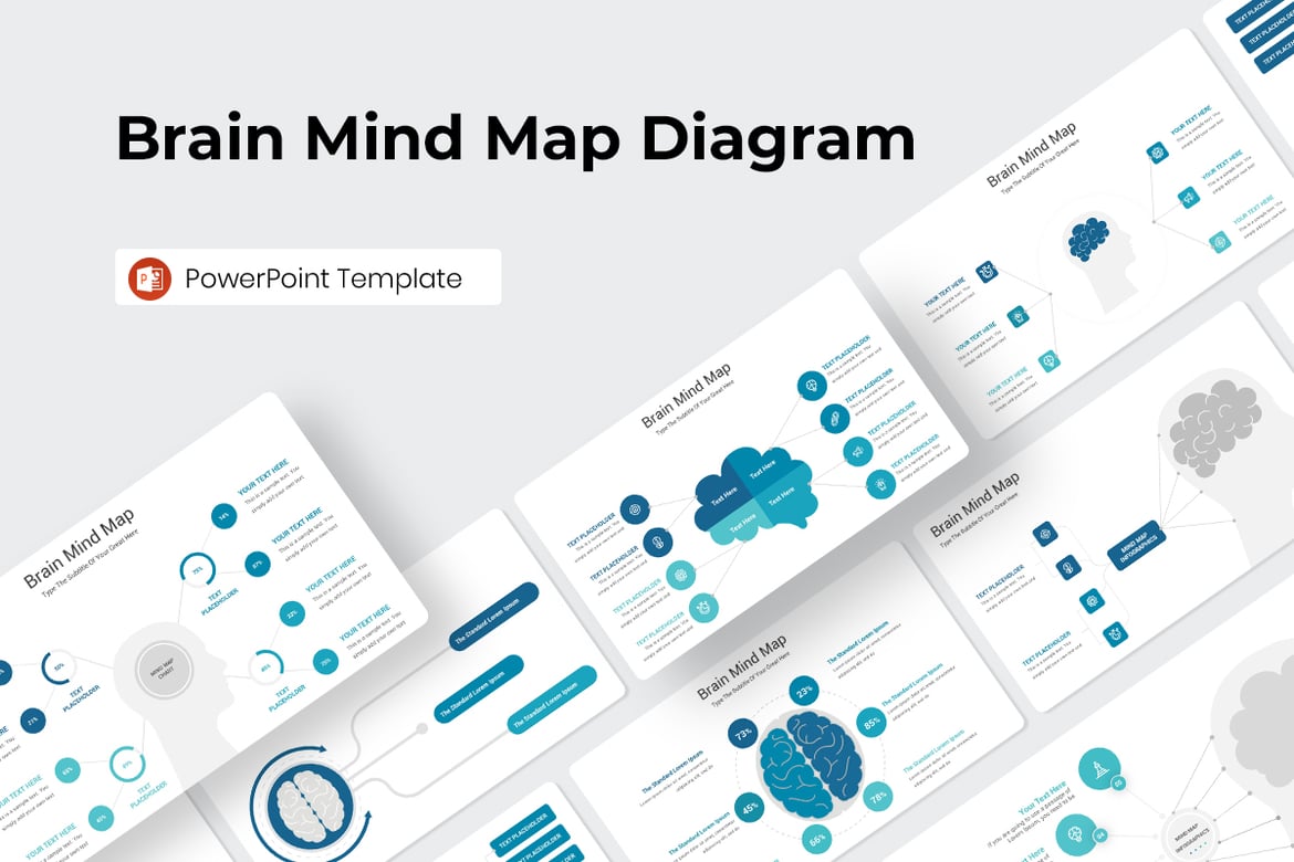 Template PowerPoint Diagram Peta Pikiran Otak yang Menarik