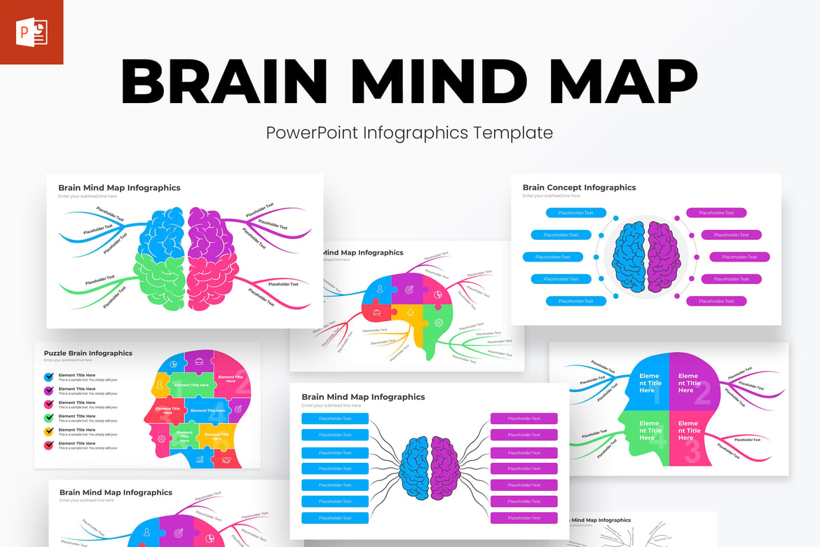Template PowerPoint Infografis Peta Pikiran Otak yang Menarik
