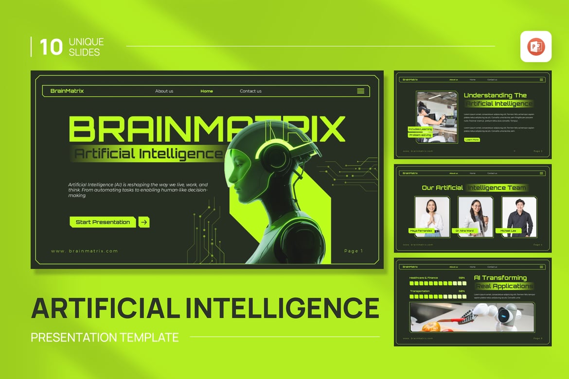 Template Presentasi PowerPoint Kecerdasan Buatan Brainmatrix yang Memukau