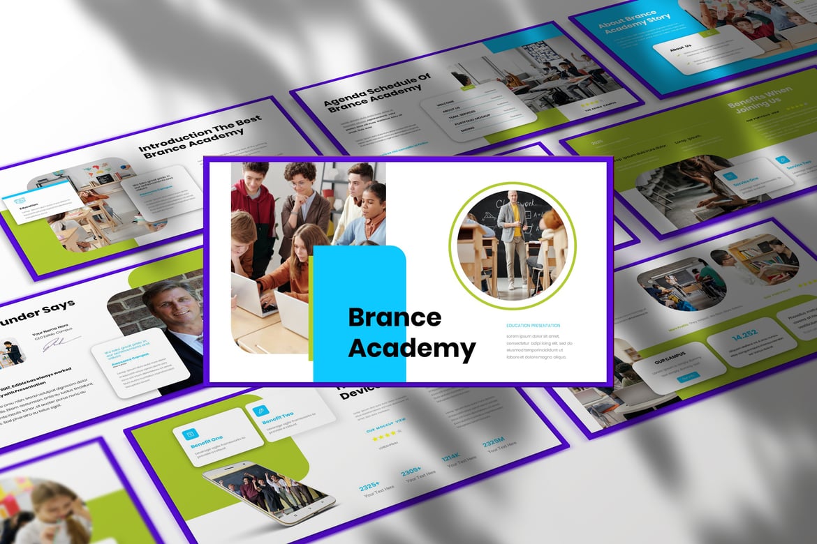 Template Presentasi PowerPoint Brance untuk Pendidikan yang Menarik