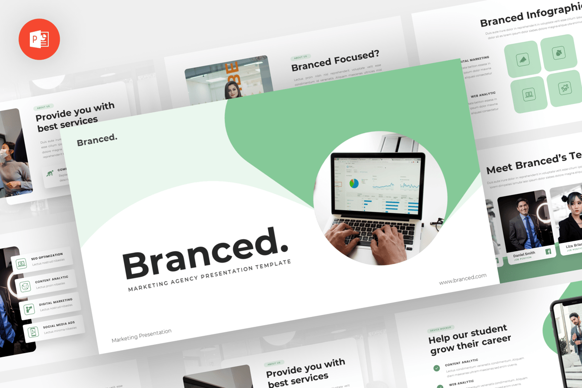 Branced - Template Powerpoint untuk Agensi Pemasaran yang Modern dan Profesional