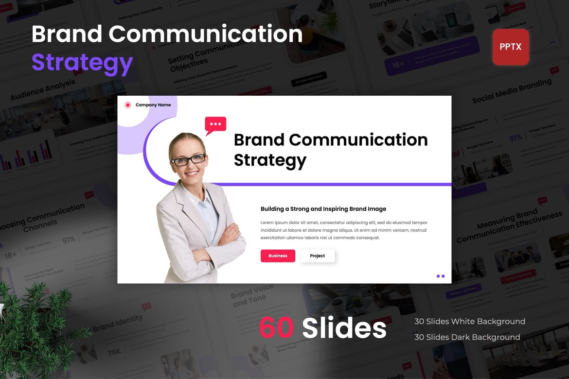 Template PowerPoint Strategi Komunikasi Brand yang Kreatif dan Modern
