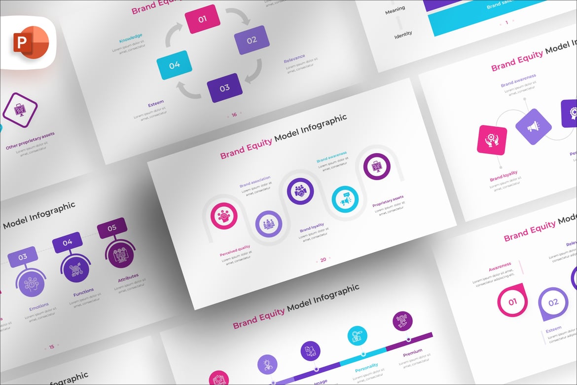 Template PowerPoint Infografis Model Ekuitas Merek yang Menarik