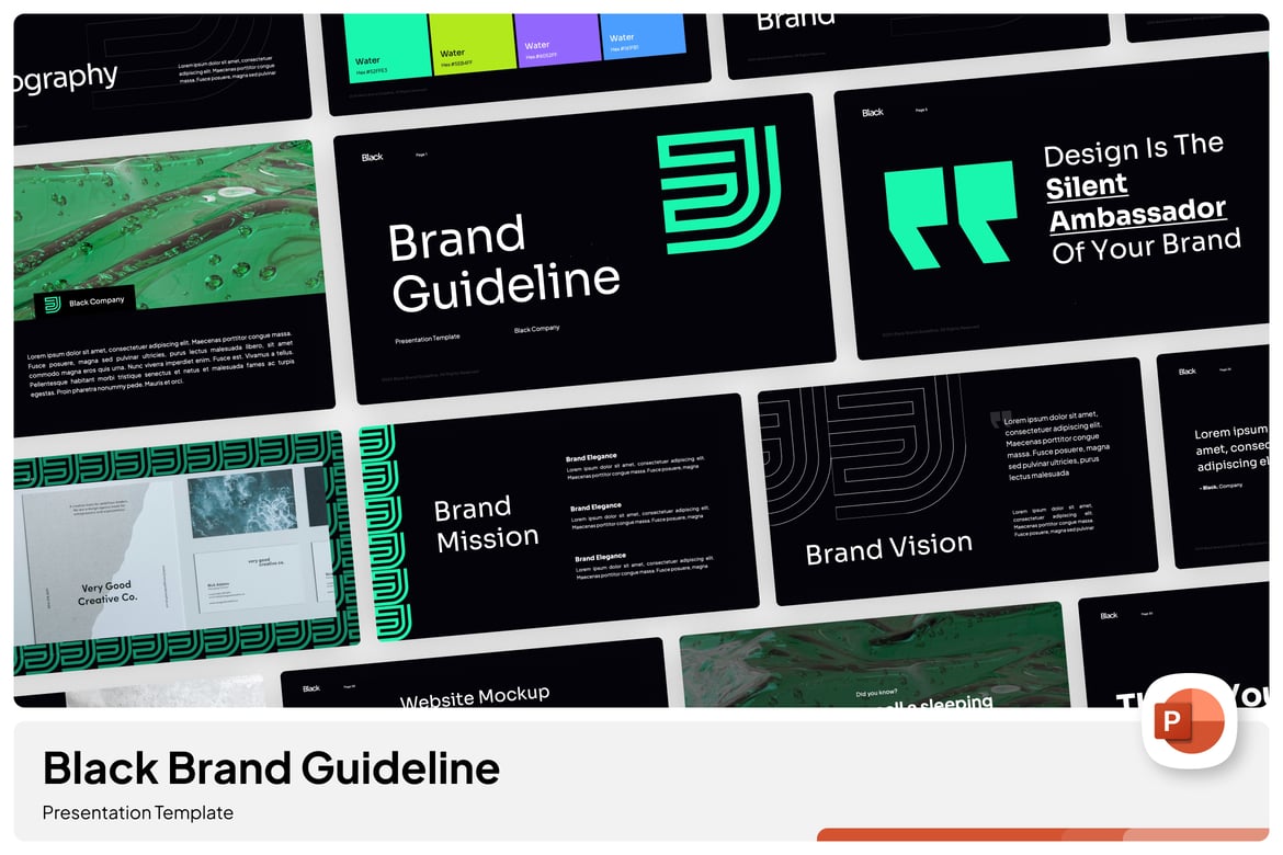 Template Presentasi PowerPoint Brand Guideline Black yang Elegan