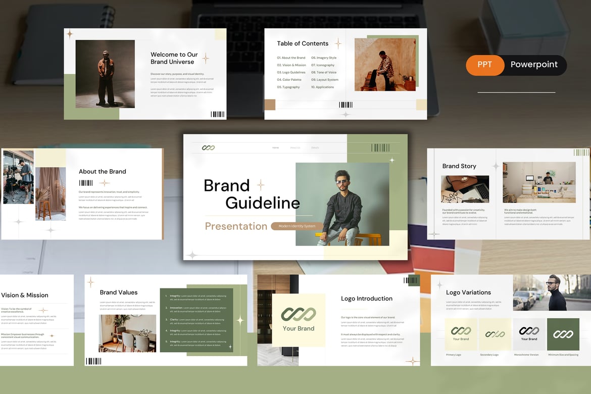 Template Presentasi PowerPoint Panduan Merek yang Menarik