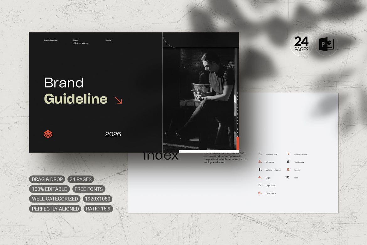 Template PowerPoint Pedoman Merek yang Menarik dan Profesional
