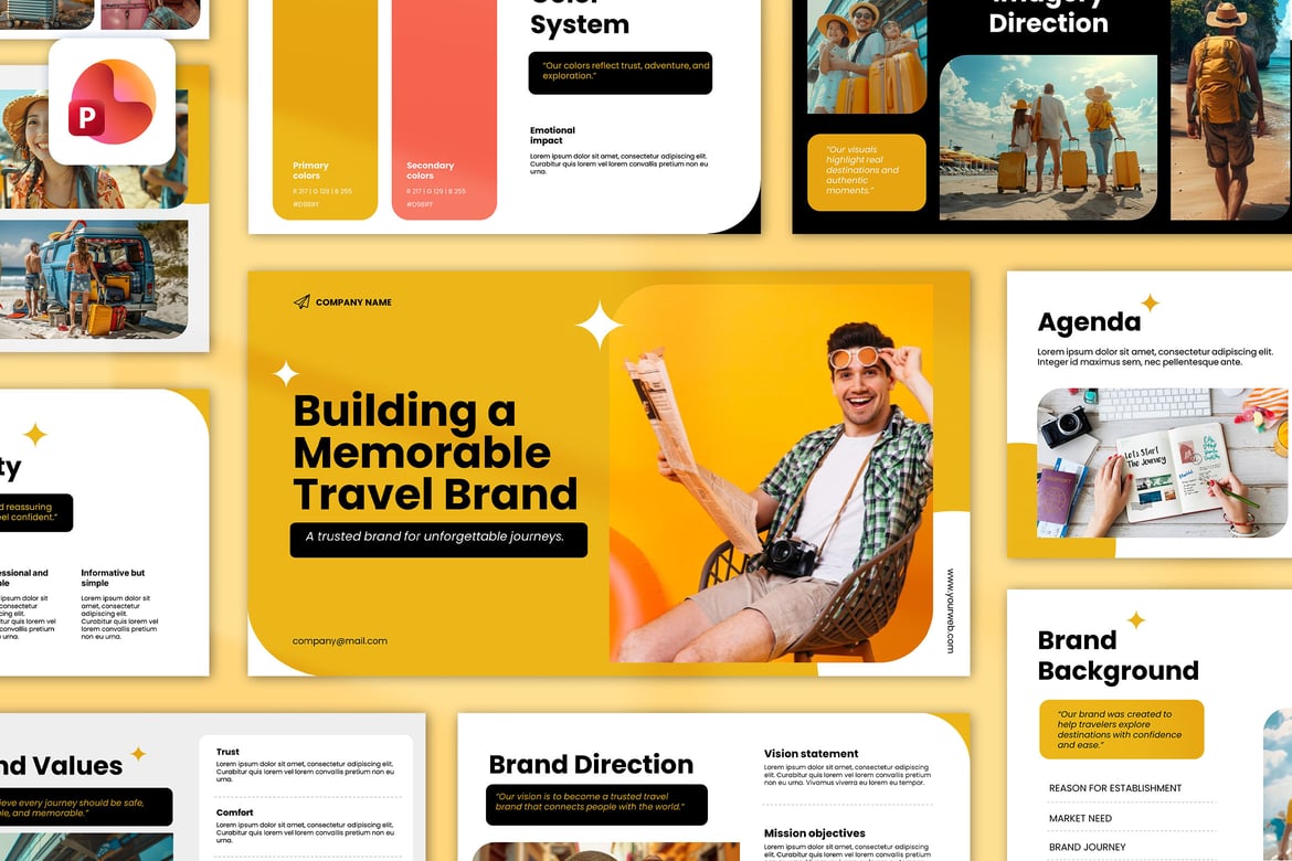 Template Presentasi PowerPoint Identitas Merek untuk Pariwisata