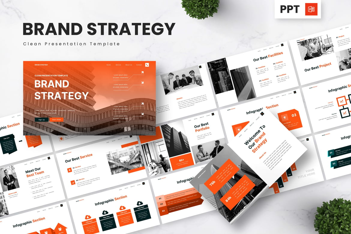 Template Presentasi Powerpoint Strategi Merek yang Modern dan Bersih