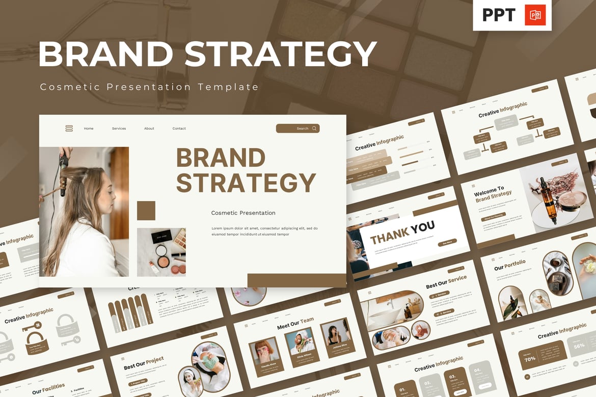 Template Presentasi Powerpoint Strategi Merek untuk Kosmetik