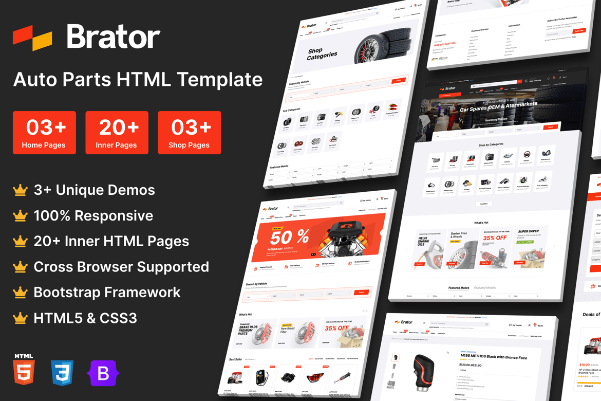 Brator - Template Website Suku Cadang Mobil yang Modern dan Responsif