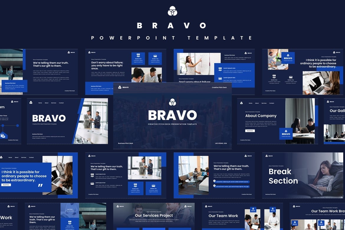 Template Presentasi PowerPoint Bravo - Desain Kreatif dan Modern