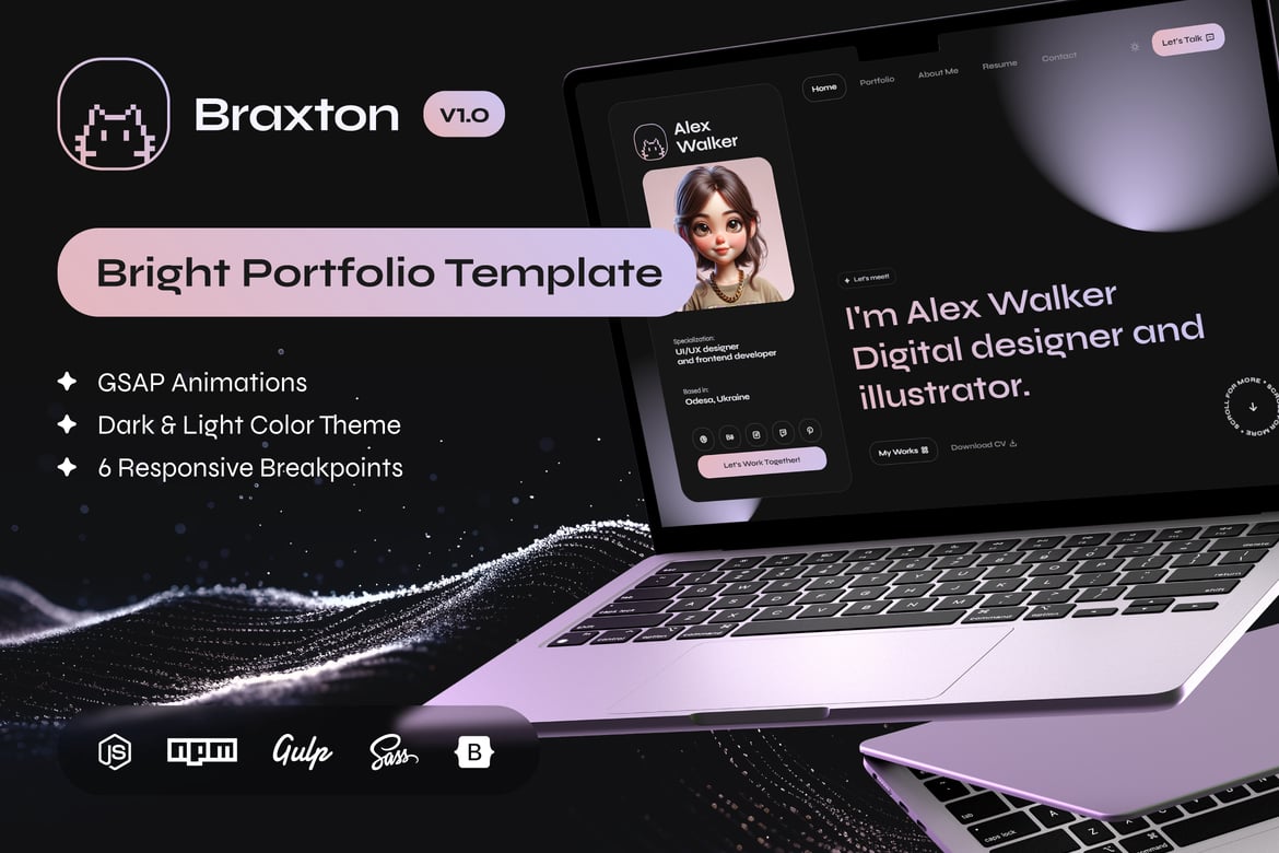 Template Website Portofolio & Resume Braxton yang Menawan