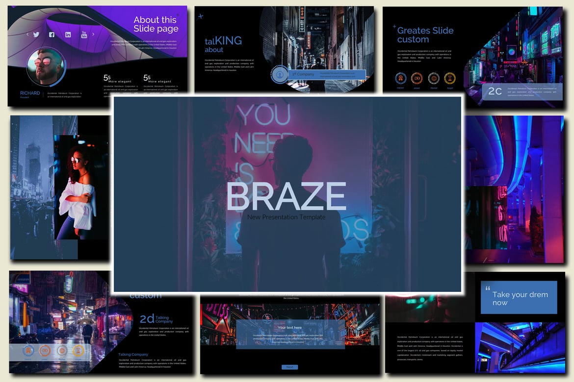 Template PowerPoint Braze Dark yang Inovatif dan Stylish